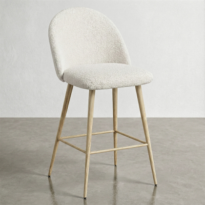 Buy Stool Upholstered in Bouclé Fabric - Scandinavian Design - 66cm - Bennett White 61285 in the United Kingdom 