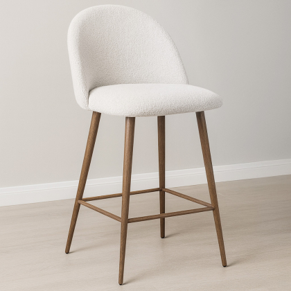 Buy Stool Upholstered in Bouclé Fabric - Scandinavian Design - 66cm - Bennett White 61286 with a guarantee 