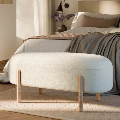 Buy Upholstered Bouclé Bench - Round White 61250 in the United Kingdom