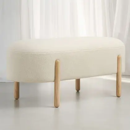 Buy Upholstered Bouclé Bench - Round White 61250 - in the UK