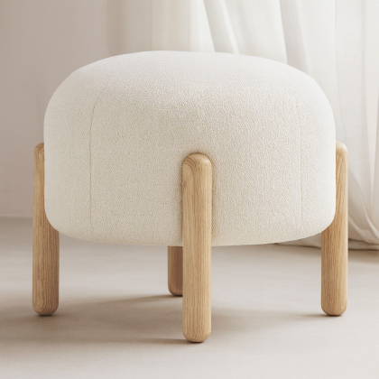Buy Low Stool Upholstered in Bouclé - Round White 61251 home delivery 