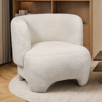 Buy  Upholstered Armchair - Bouclé Fabric Lounge Chair - Janko White 61296 - in the UK