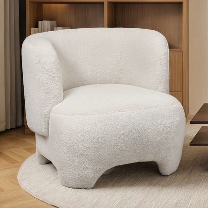Buy  Upholstered Armchair - Bouclé Fabric Lounge Chair - Janko White 61296 - in the UK