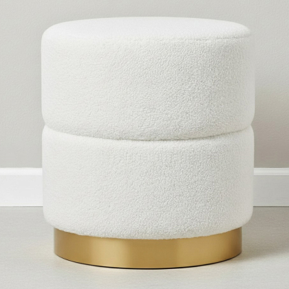 Buy Round Pouf Upholstered in Bouclé Fabric - Leta White 61299 home delivery 