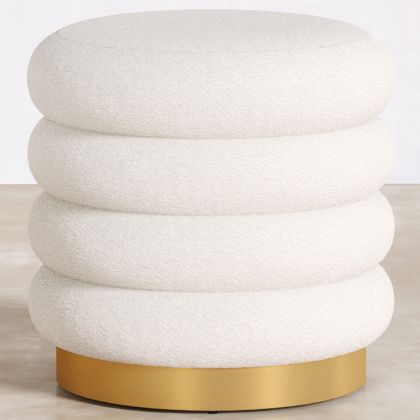 Buy Round Pouf Upholstered in Bouclé Fabric - Leonora White 61301 with a guarantee 