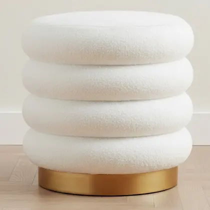 Buy Round Pouf Upholstered in Bouclé Fabric - Leonora White 61301 home delivery