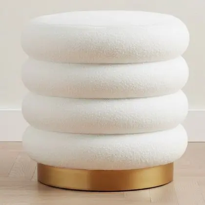 Buy Round Pouf Upholstered in Bouclé Fabric - Leonora White 61301 with a guarantee