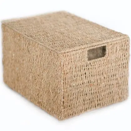 Buy Natural Fiber Basket with Lid - 40x30CM - Greey Natural 61314 - in the UK 