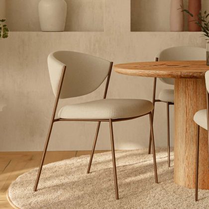 Buy Dining chair - Upholstered in Bouclé Fabric - Black Metal - Vara White 61332 - in the UK