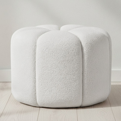 Buy Round Ottoman Upholstered in Bouclé Fabric - Debri White 61306 with a guarantee 