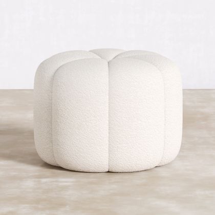 Buy Round Ottoman Upholstered in Bouclé Fabric - Debri White 61306 home delivery 