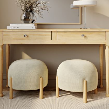 Buy Round Corduroy Upholstered Pouf with Natural Wood Legs - Merv Mustard 61450 - prices 