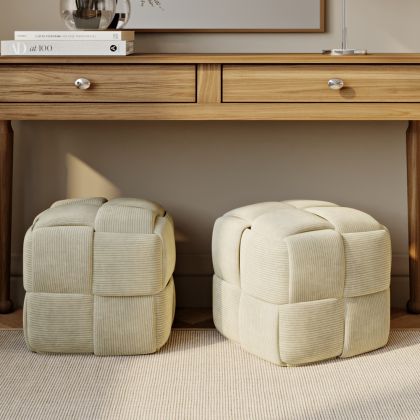 Buy Square Corduroy Upholstered Pouf - Modern Design - Dice Ivory 61451 - in the UK 