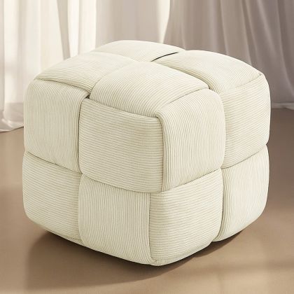 Buy Square Corduroy Upholstered Pouf - Modern Design - Dice Ivory 61451 at MyFaktory
