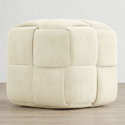 Buy Square Corduroy Upholstered Pouf - Modern Design - Dice Ivory 61451 in the United Kingdom
