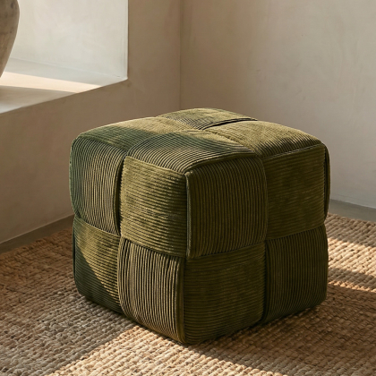 Buy Square Corduroy Upholstered Pouf - Modern Design - Dice Ivory 61451 - in the UK 