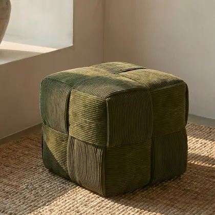 Buy Square Corduroy Upholstered Pouf - Modern Design - Dice Ivory 61451 - prices