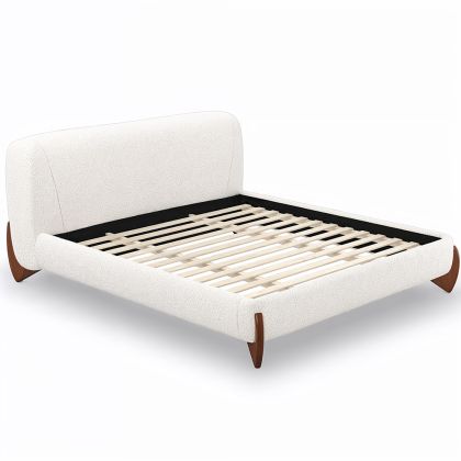 Buy Double bed 160x200 CM - Upholstered in Bouclé Fabric - Emma White 61452 - in the UK 