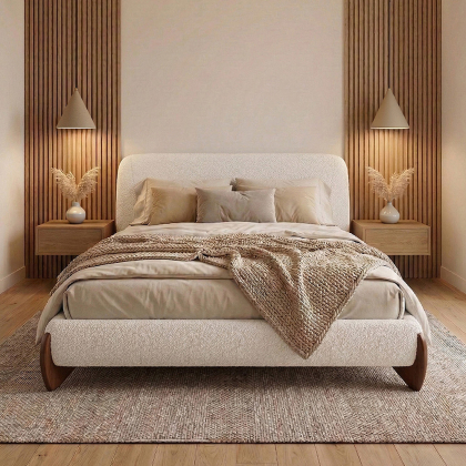 Buy Double bed 180x200 CM - Upholstered in Bouclé Fabric - Emma White 61453 home delivery
