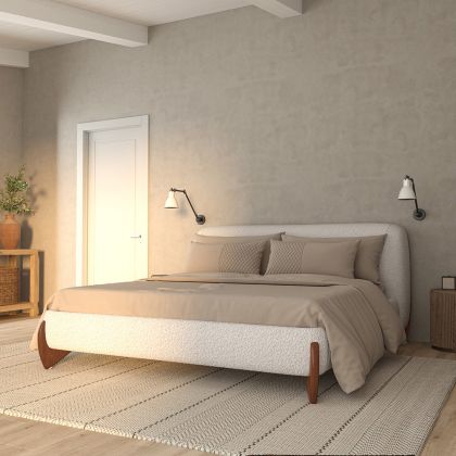 Buy Double bed 180x200 CM - Upholstered in Bouclé Fabric - Dream White 61453 - prices 