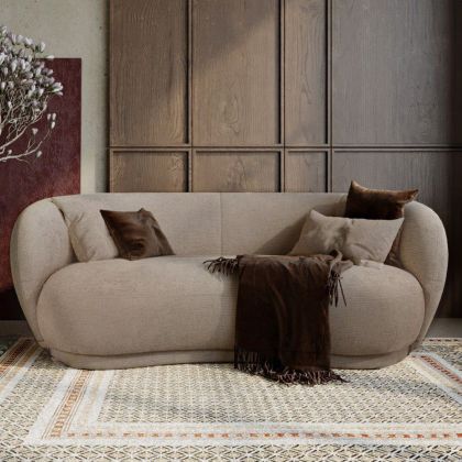 Buy Curved Contemporary Style Design Sofa Upholstered in Chenille - Onda Beige 61557 home delivery 