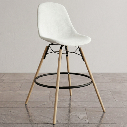 Buy Velvet Bar Stool - Scandinavian Design and Wooden Legs - Lumi White 61596 home delivery 