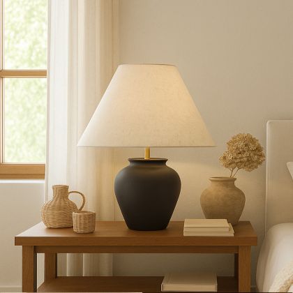 Buy Vintage Table Lamp - Ceramic Base and Fabric Shade - Goldina Black 61737 - in the UK
