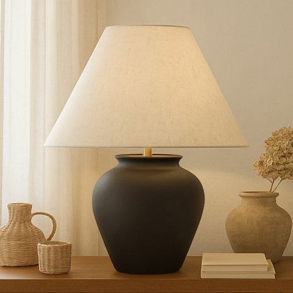 Buy Vintage Table Lamp - Ceramic Base and Fabric Shade - Goldina Black 61737 - in the UK
