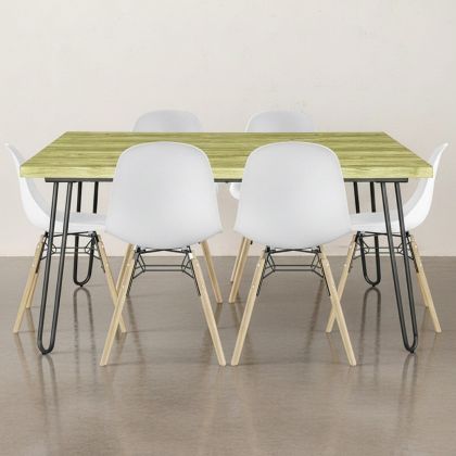 Buy Set Table Hairpin (90x150 cm) + 6 Dining Chairs Nordic Lumi White 61752 home delivery 