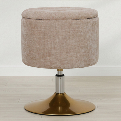 Buy Stool With Storage Upholstered In Chenille - Solrun Beige 61758 at MyFaktory 