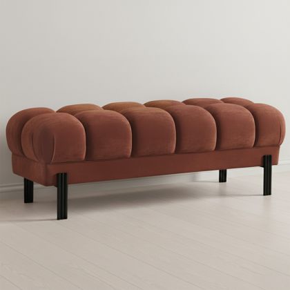 Buy Chesterfield Style Bench Upholstered In Velvet With Iron Legs - Carella Chocolate 61771 with a guarantee 