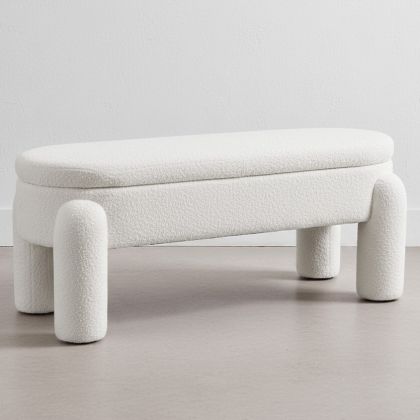 Buy Bench With Storage Upholstered In Off-White Bouclé Fabric – Modern Seat For Living Room And Bedroom - Kylna White 61772 - in the UK