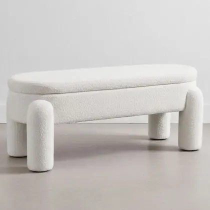 Buy Bench With Storage Upholstered In Off-White Bouclé Fabric – Modern Seat For Living Room And Bedroom - Kylna White 61772 - in the UK