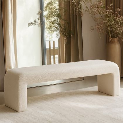 Buy Bench Upholstered In White Bouclé Fabric - Modern Elegant Minimalist - Elvara White 61779 - prices 