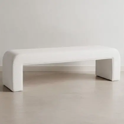 Buy Bench Upholstered In White Bouclé Fabric - Modern Elegant Minimalist - Elvara White 61779 in the United Kingdom 