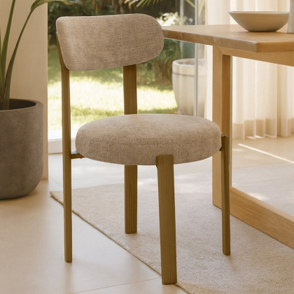 Buy Dining chair Chenille upholstered - Oak effect legs - Ergonomic and modern design - Essentia Cream 61786 home delivery