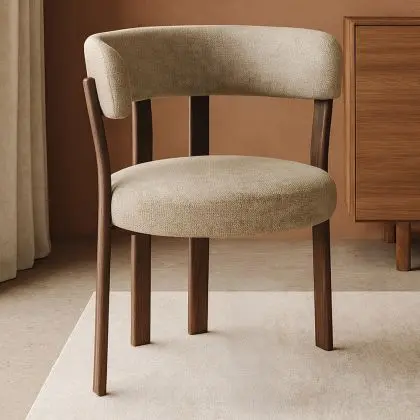 Buy Living room armchair with armrests upholstered in Chenille – Dark wood-effect legs – Ergonomic and modern design – Essentia Cream 61789 in the United Kingdom 