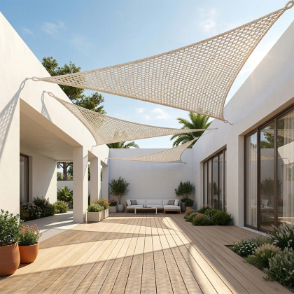 Buy Awning 3x3x3M Macramé - 100 % Natural shade sail Natural 61848 - in the UK 