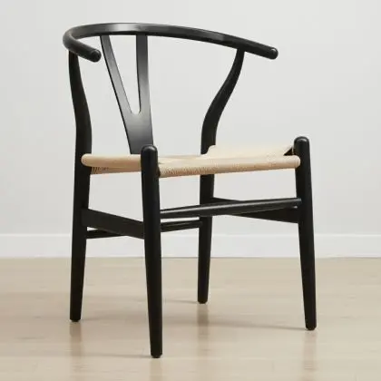 Buy Dining Chair Scandinavian Design Wooden Cord Seat - Wish Black 16432 - in the UK 