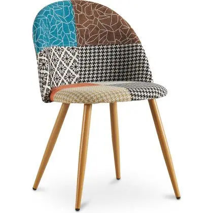 Buy Dining Chair Accent Patchwork Upholstered Scandi Retro Design Wooden Legs - Bennett Amy Multicolour 59933 home delivery