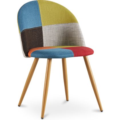 Buy Dining Chair Accent Patchwork Upholstered Scandi Retro Design Wooden Legs - Bennett Fiona Multicolour 59934 at MyFaktory