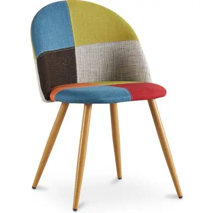 Buy Dining Chair Accent Patchwork Upholstered Scandi Retro Design Wooden Legs - Bennett Fiona Multicolour 59934 with a guarantee