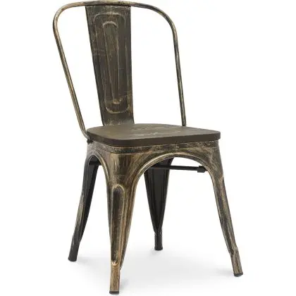 Buy Dining Chair Bistrot Metalix Industrial Metal and Dark Wood - New Edition Metallic bronze 60124 with a guarantee
