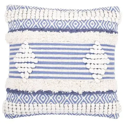 Buy Square Cotton Cushion in Boho Bali Style cover + filling - Luna Blue 60187 with a guarantee
