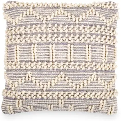 Buy Square Cushion in Boho Bali Style, Cotton & Wool cover + filling - Mirenva Grey 60194 at MyFaktory