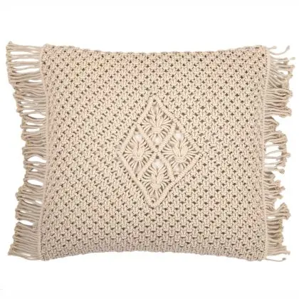 Buy Square Cotton Cushion in Boho Bali Style cover + filling - Mecanda Cream 60199 home delivery