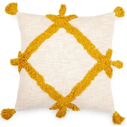 Buy Square Cotton Cushion in Boho Bali Style cover + filling - Olra Yellow 60204 at MyFaktory