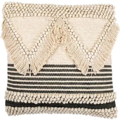 Buy Square Cushion in Boho Bali Style, Cotton & Wool cover + filling - Stara Multicolour 60206 in the United Kingdom