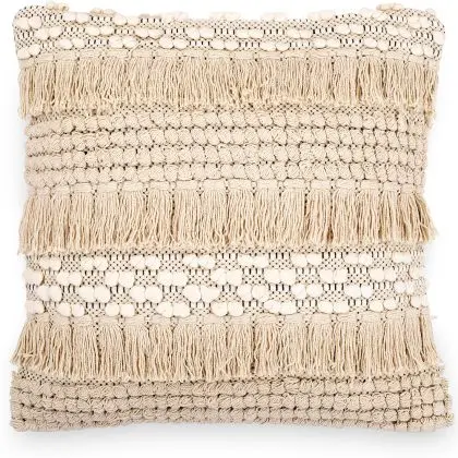 Buy Square Cotton Cushion in Boho Bali Style cover + filling - Serba Cream 60209 - in the UK