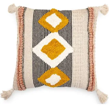 Buy Square Cotton Cushion in Boho Bali Style cover + filling - Lucy Multicolour 60225 in the United Kingdom